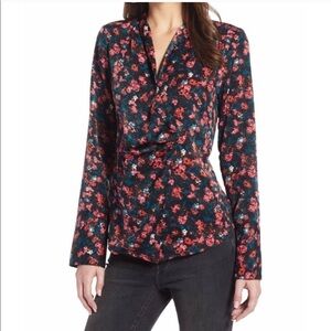 Something Navy Pink Rosebud Draped Wrap Top